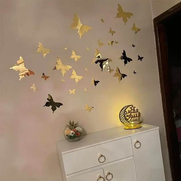 مجموعة 26 مرايا فراشة - لون ذهبي