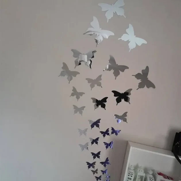 مجموعة 26 مرايا فراشة - لون فضي