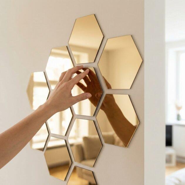 مجموعة 24 مرايا السداسية - مجموعة واحدة, لون ذهبي