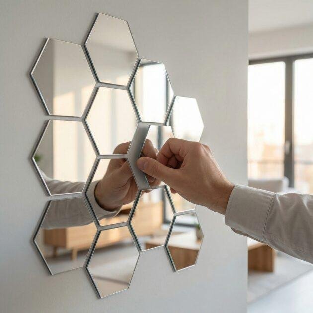 مجموعة 24 مرايا السداسية - مجموعة واحدة, لون فضي