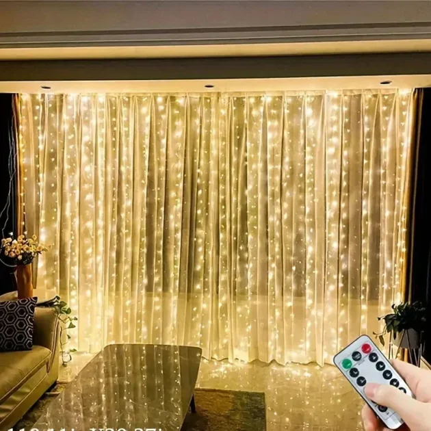 ضوء ستارة من الأسلاك النحاسية مع جهاز تحكم عن بعد