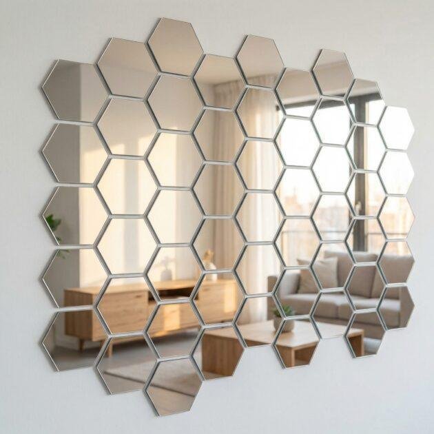 مجموعة 24 مرايا السداسية - مجموعتين اثنين, لون فضي