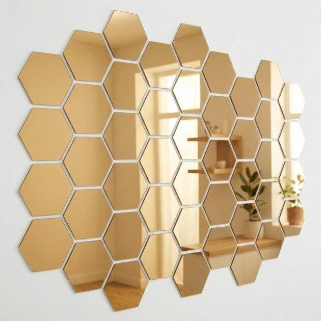 مجموعة 24 مرايا السداسية - مجموعتين اثنين, لون ذهبي