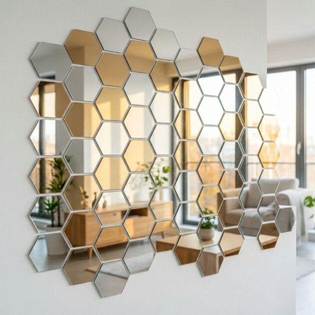 مجموعة 24 مرايا السداسية - مجموعتين اثنين, لون ذهبي + فضي